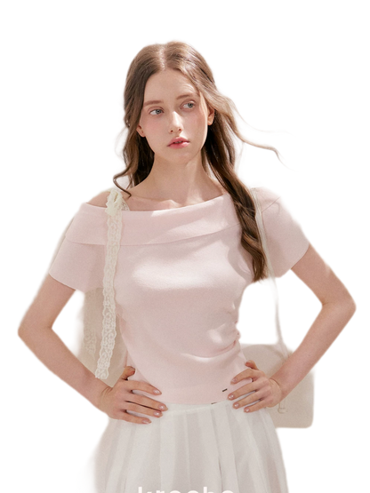 Lace Trim Ruched Knit Top