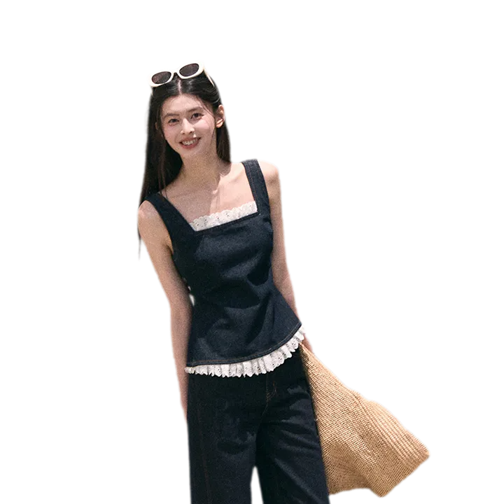 Washed Denim Wide-Leg Set