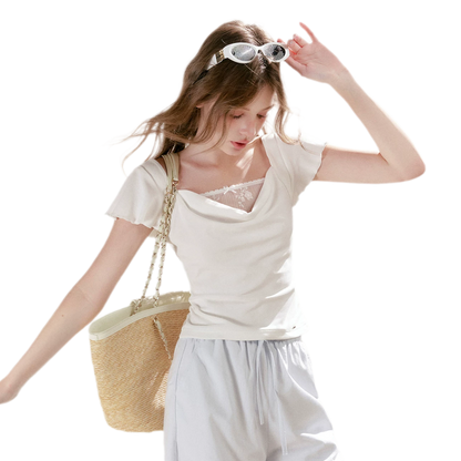 Lace Cowl Neck Tee