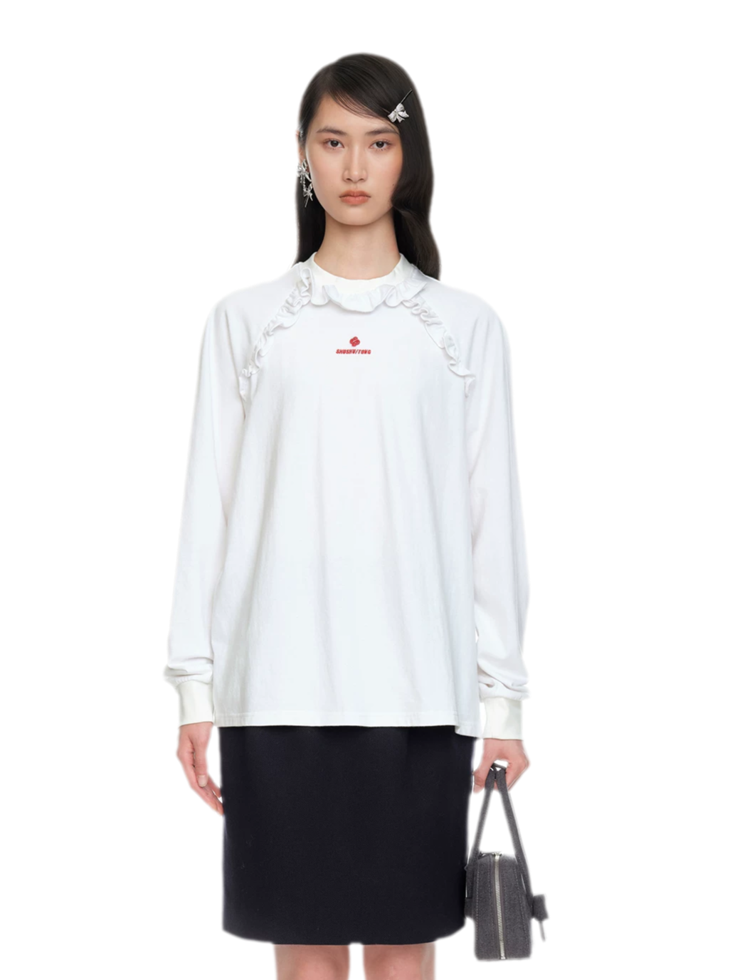 Ruffled Relaxed Cotton Long-Sleeve Tee