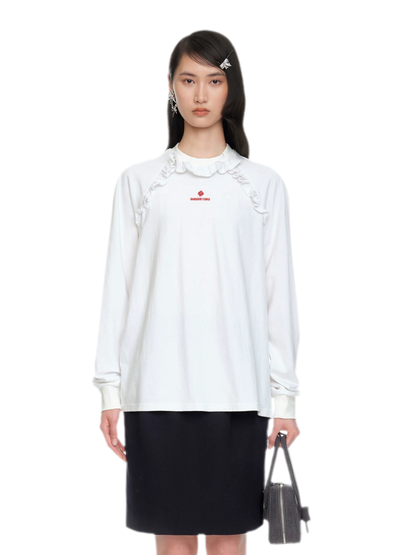 Ruffled Relaxed Cotton Long-Sleeve Tee