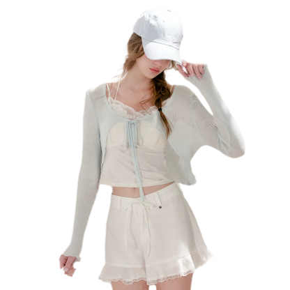 Lyocell Ribbed Tie-Front Cardigan