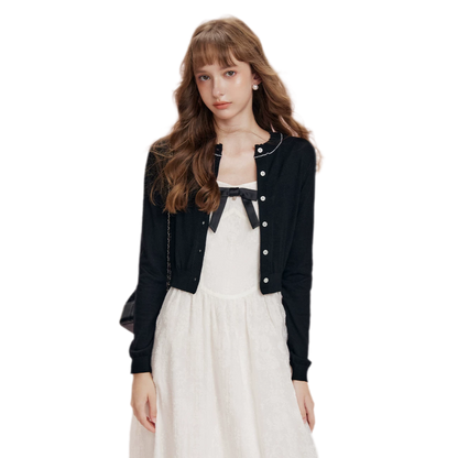 Flocked Bow Contrast Dress