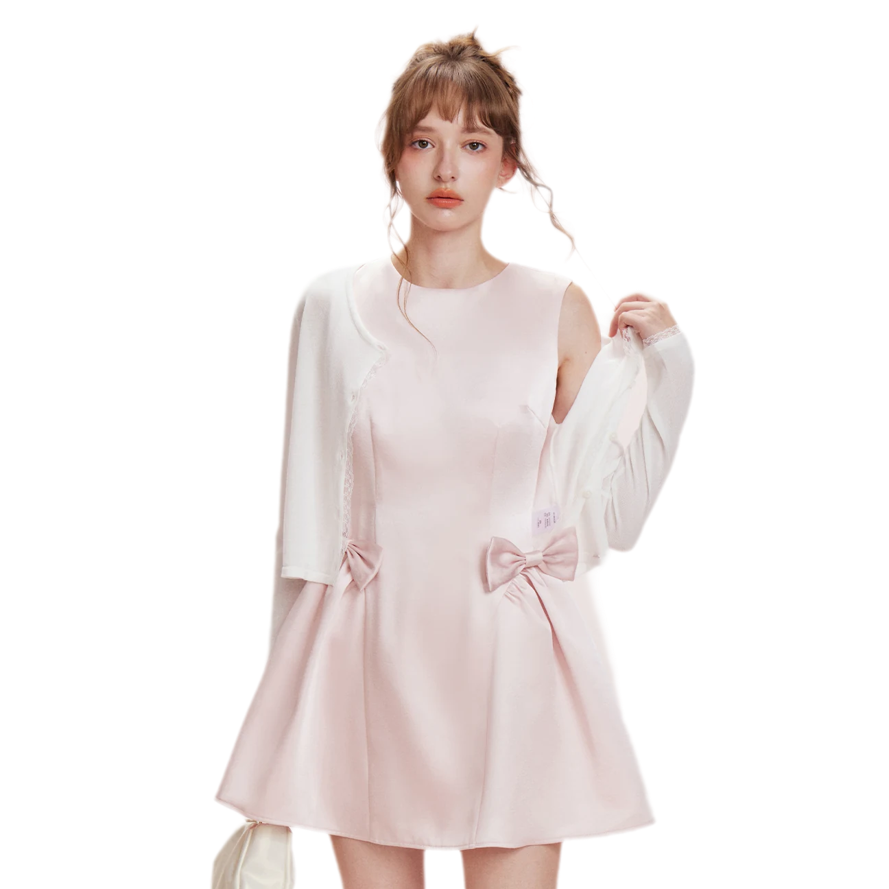 Pearlescent Satin Waist-Tie Dress