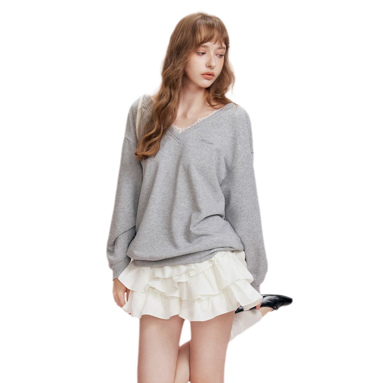 Lace Trim Back Cutout Pullover