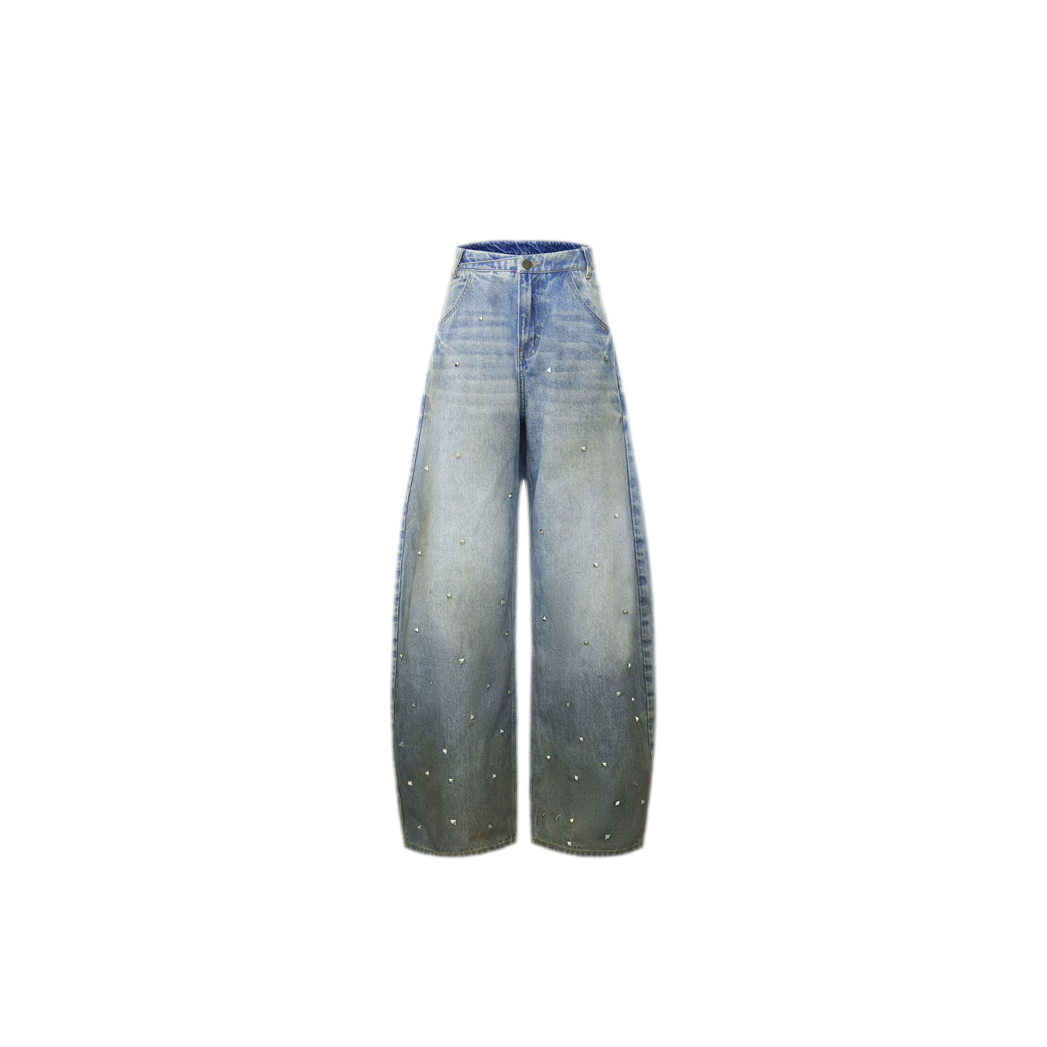 Washed Studded Wide-Leg Jeans