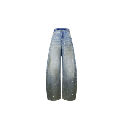 Washed Studded Wide-Leg Jeans