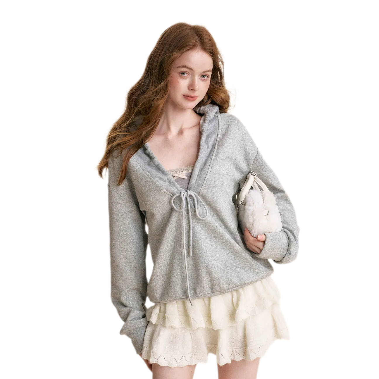 Cotton-Feel Ruched Oversized Hoodie
