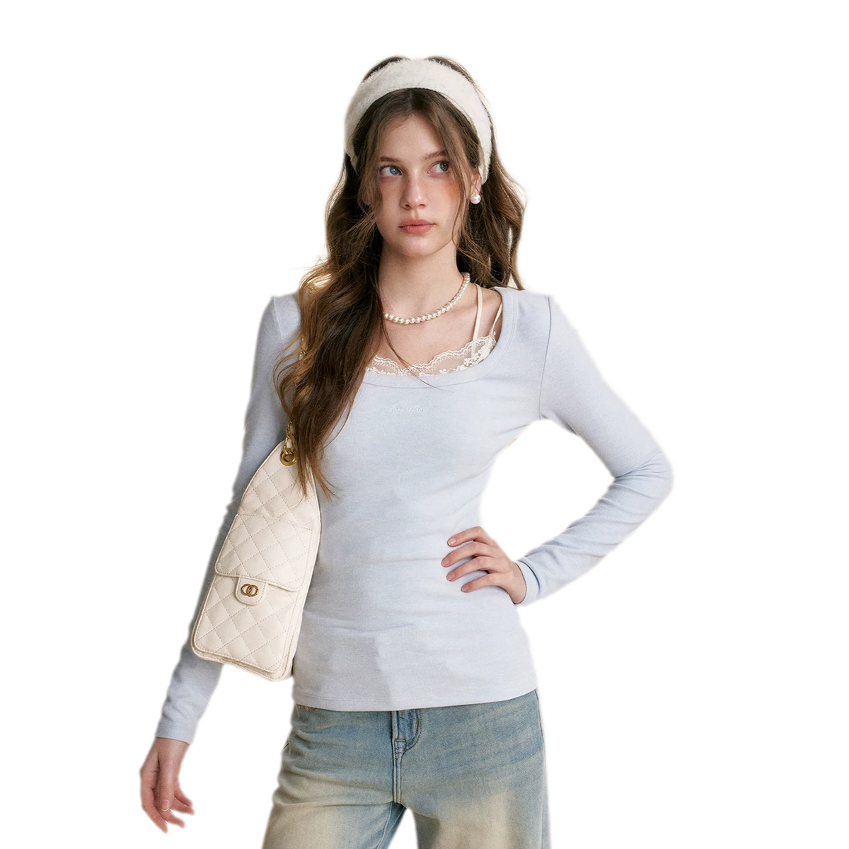 تي شيرت ضيق طويل الأكمام من Deer Velvet