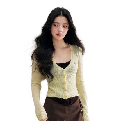 Brushed Contrast V-Neck Sweater