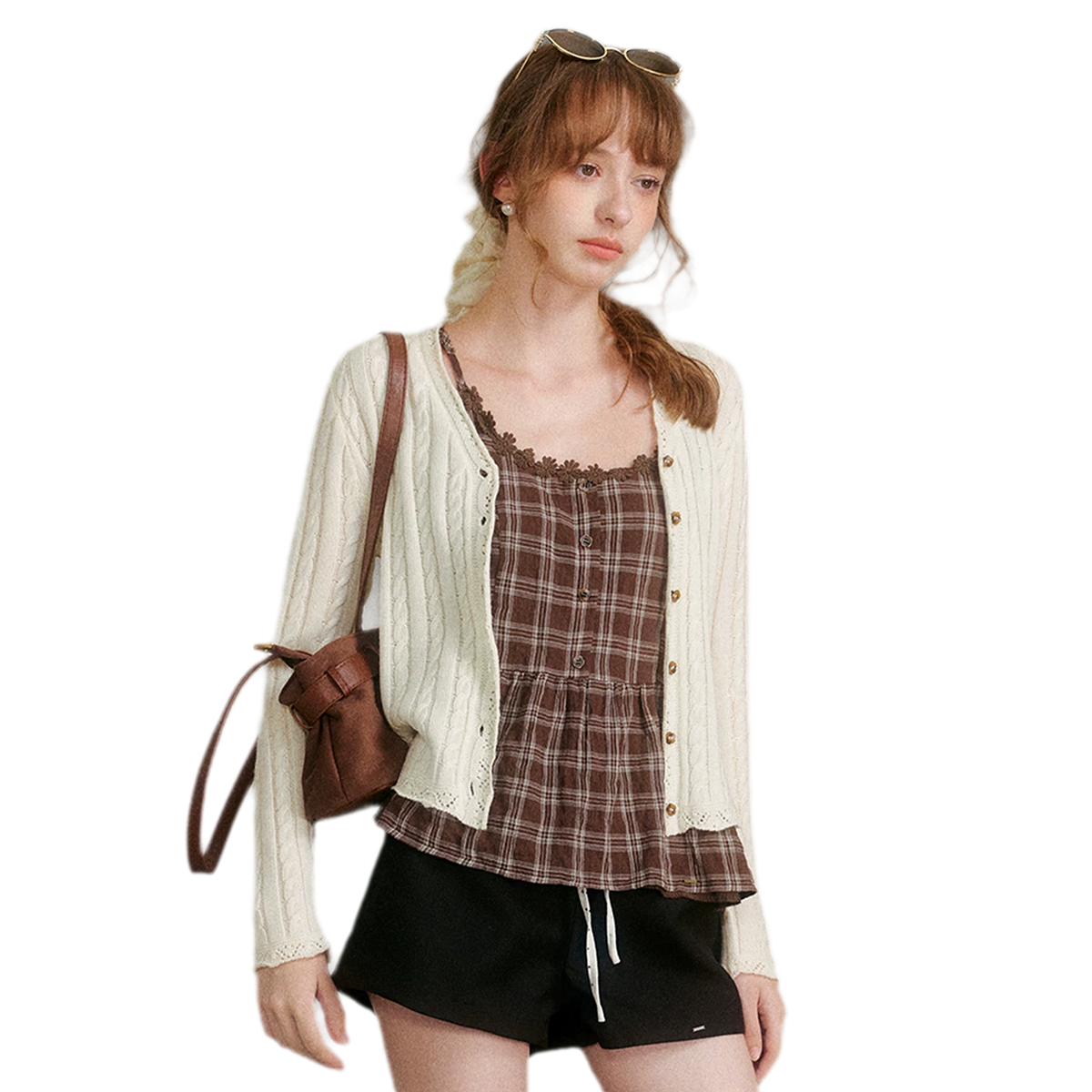 Textured Plaid Lace Top