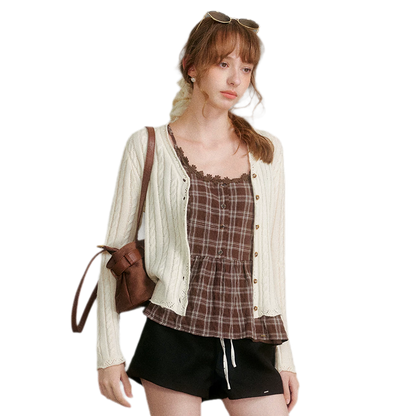 Textured Plaid Lace Top