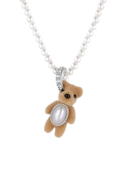 Flocked Teddy Bear Necklace