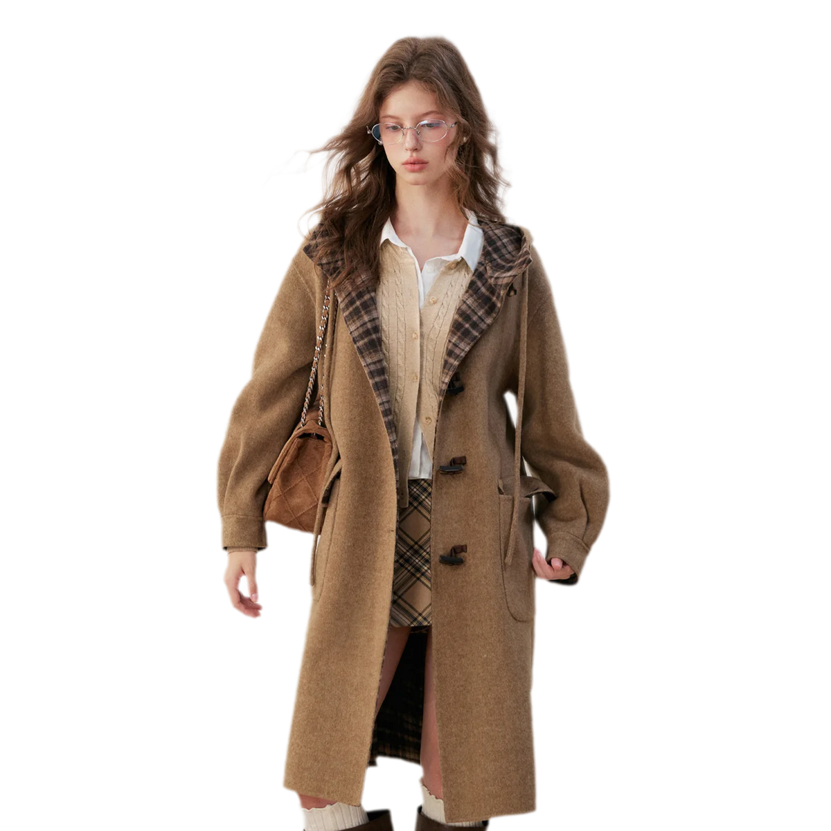 Merino Plaid Toggle Coat