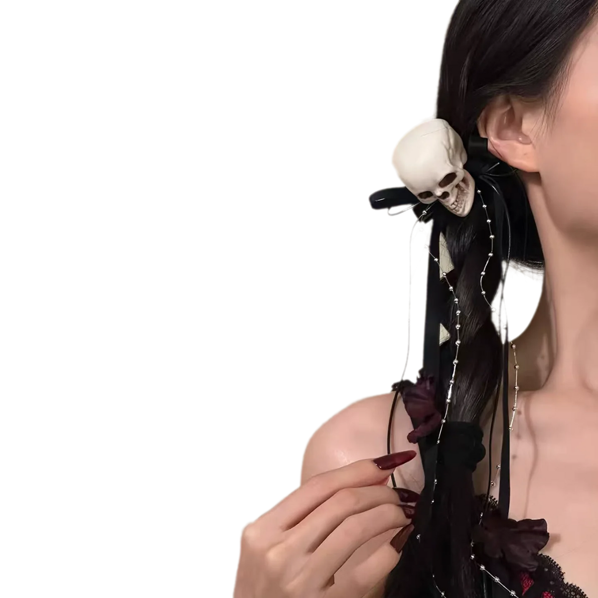 Gothic Skull Ribbon Hair Clips