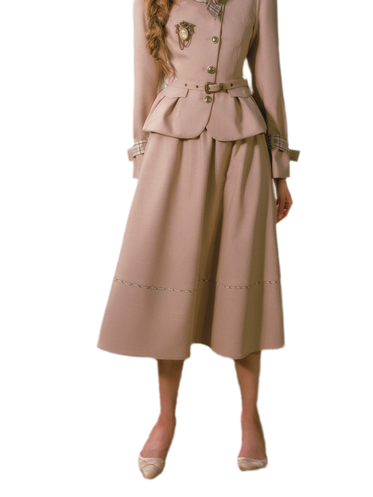 Vintage Belted Trench Skirt Set