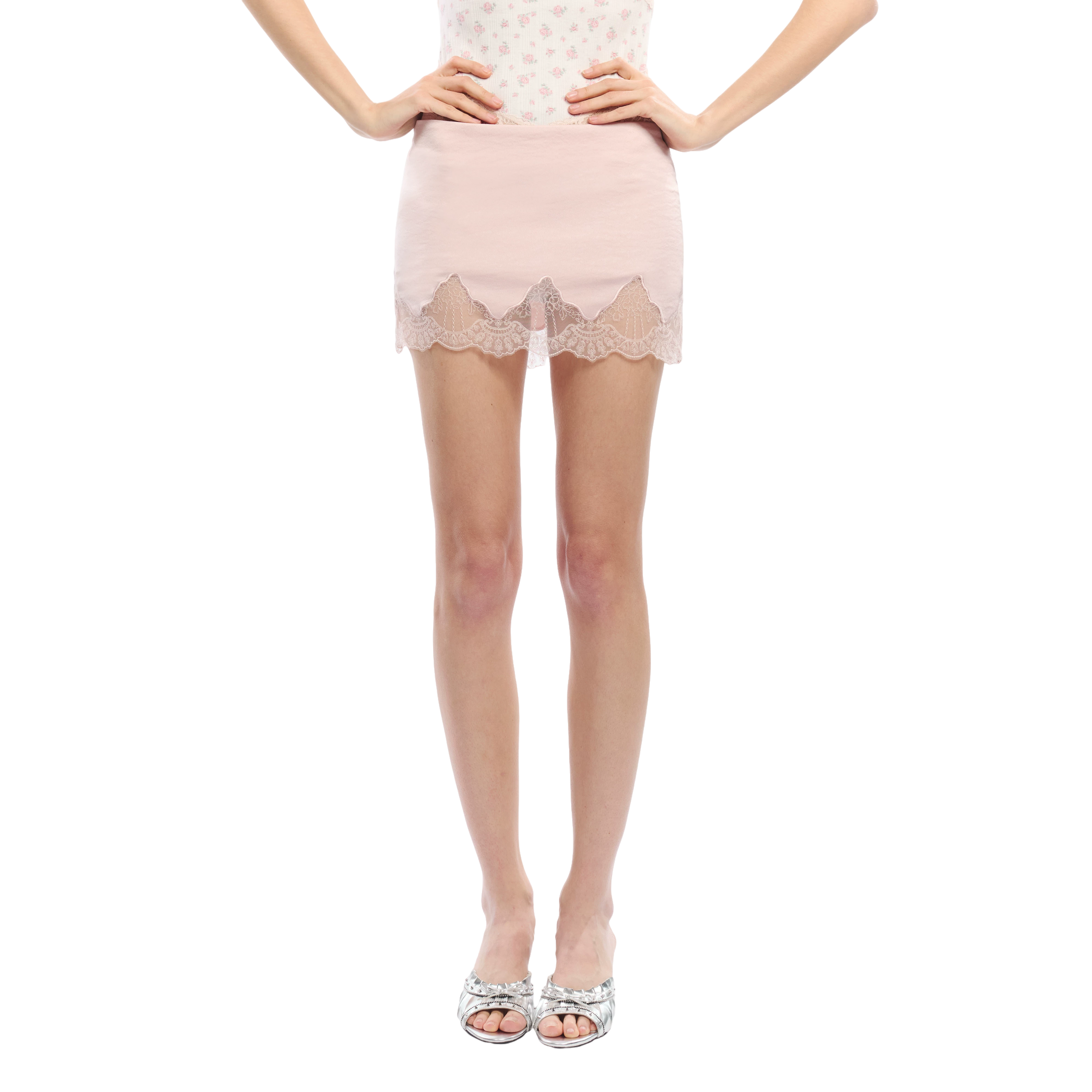 Lace Panel Embroidered Cut-Out Mini Skirt