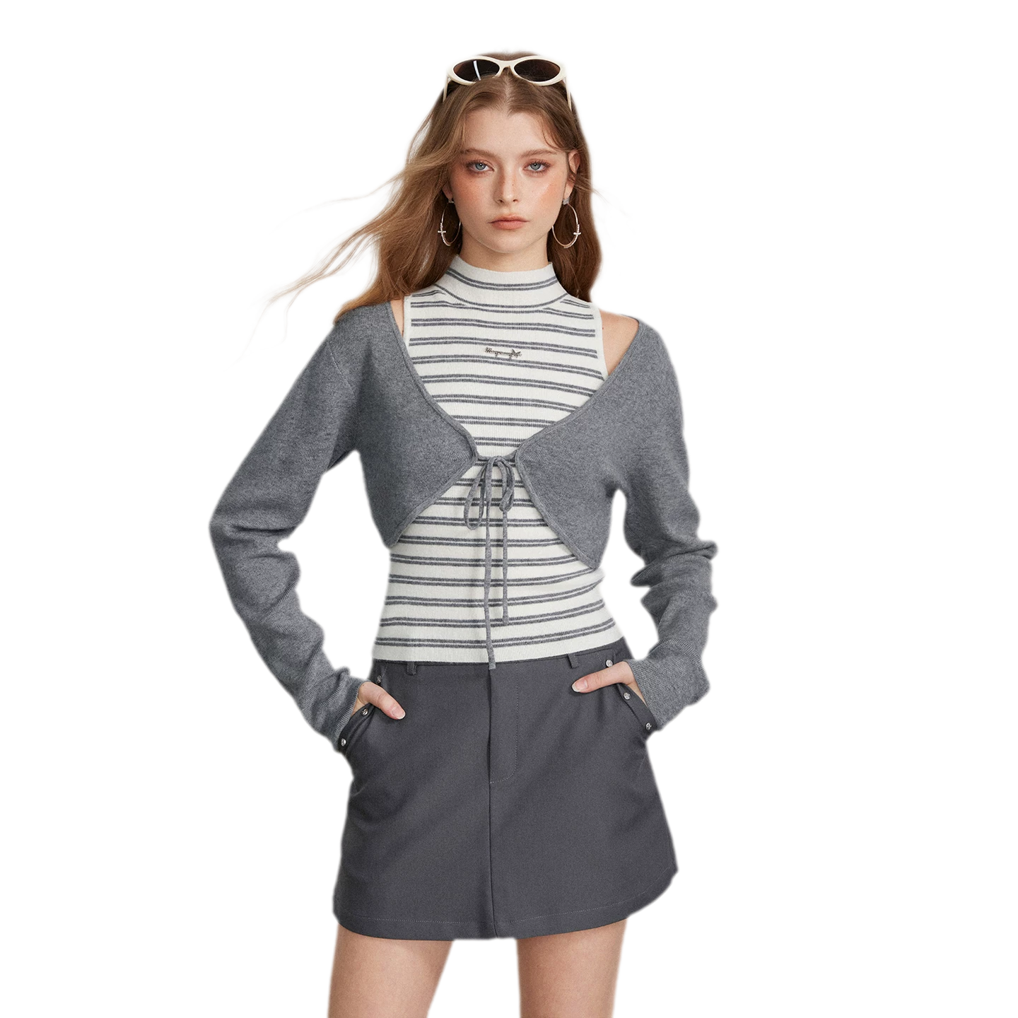 Contrast Stripe Knit Vest Set