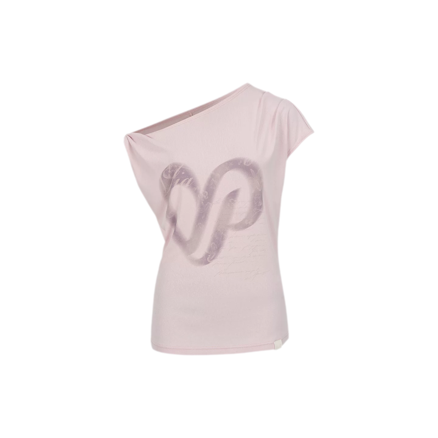 Asymmetric Shoulder Heart Logo Ruched Waist T-shirt