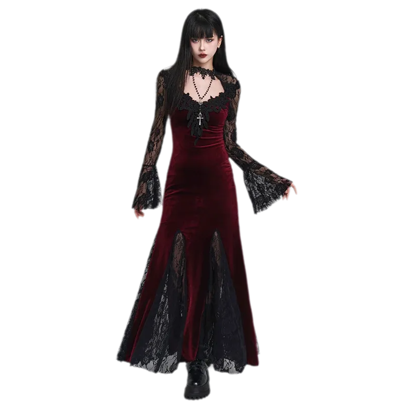 Lace-Sleeve Mermaid Gothic Dress