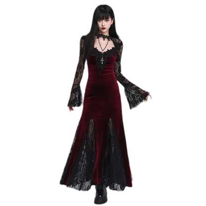 Lace-Sleeve Mermaid Gothic Dress