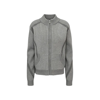 Contrast Jacquard Fitted Knit Cardigan