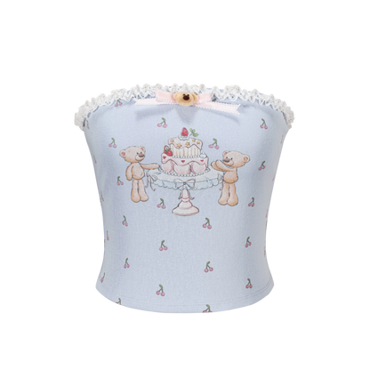 Cherry Bear Print Crop Bustier