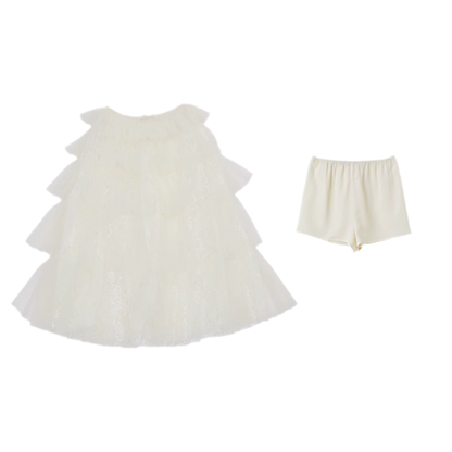 Chân váy maxi voan lưới xếp tầng nhún