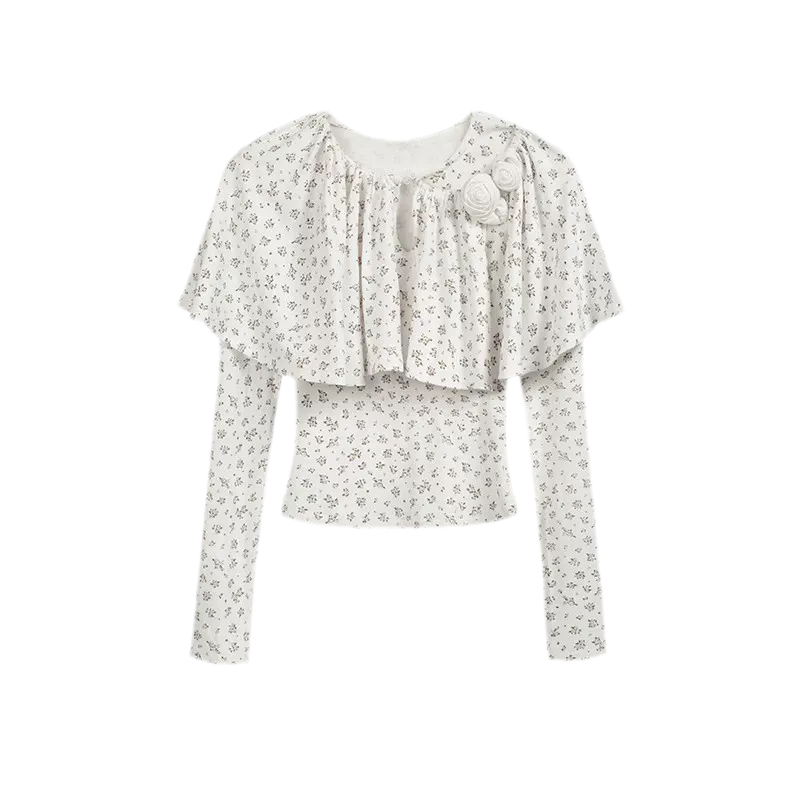Floral Ruffle Cape Top