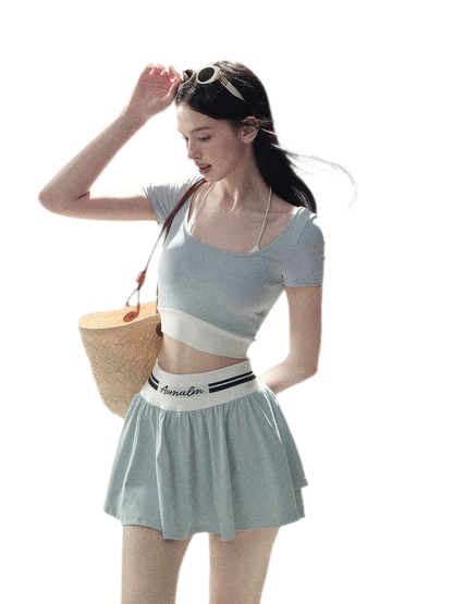 Contrast Layered Tennis Skort Set