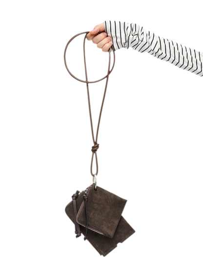 First Layer Cowhide and Suede Crossbody Card Wallet