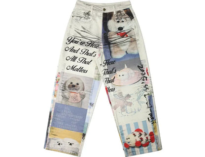 Washed Print Wide-Leg Jeans