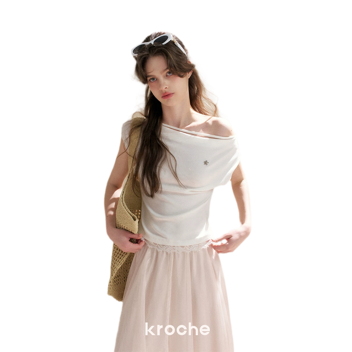 Lace Trim Asymmetric Short Sleeve T-Shirt