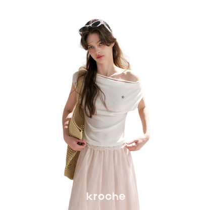 Lace Trim Asymmetric Short Sleeve T-Shirt