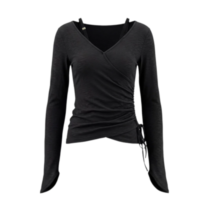 Textured Ruched Slim Long-Sleeve Top