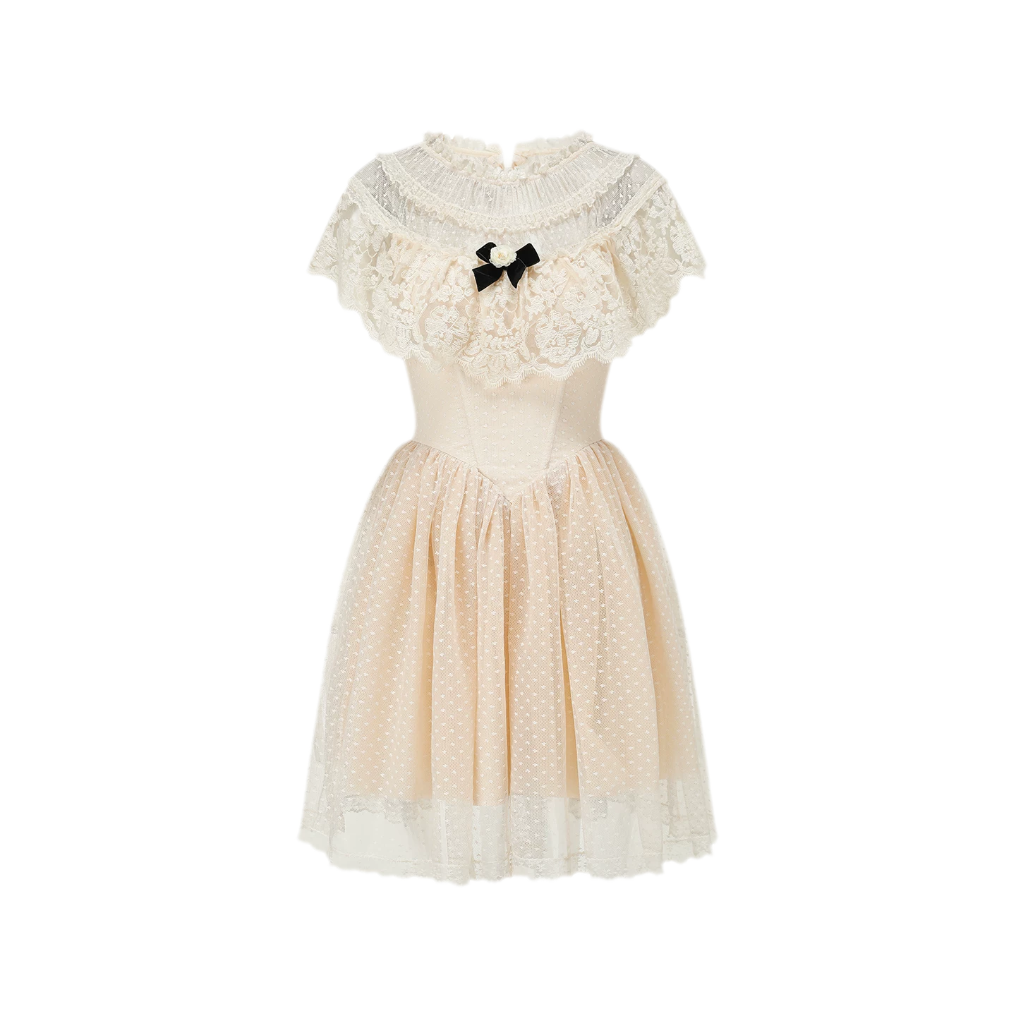 Embroidered Bow Mesh Dress