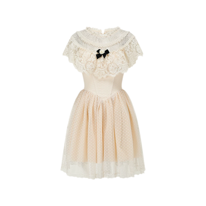 Embroidered Bow Mesh Dress