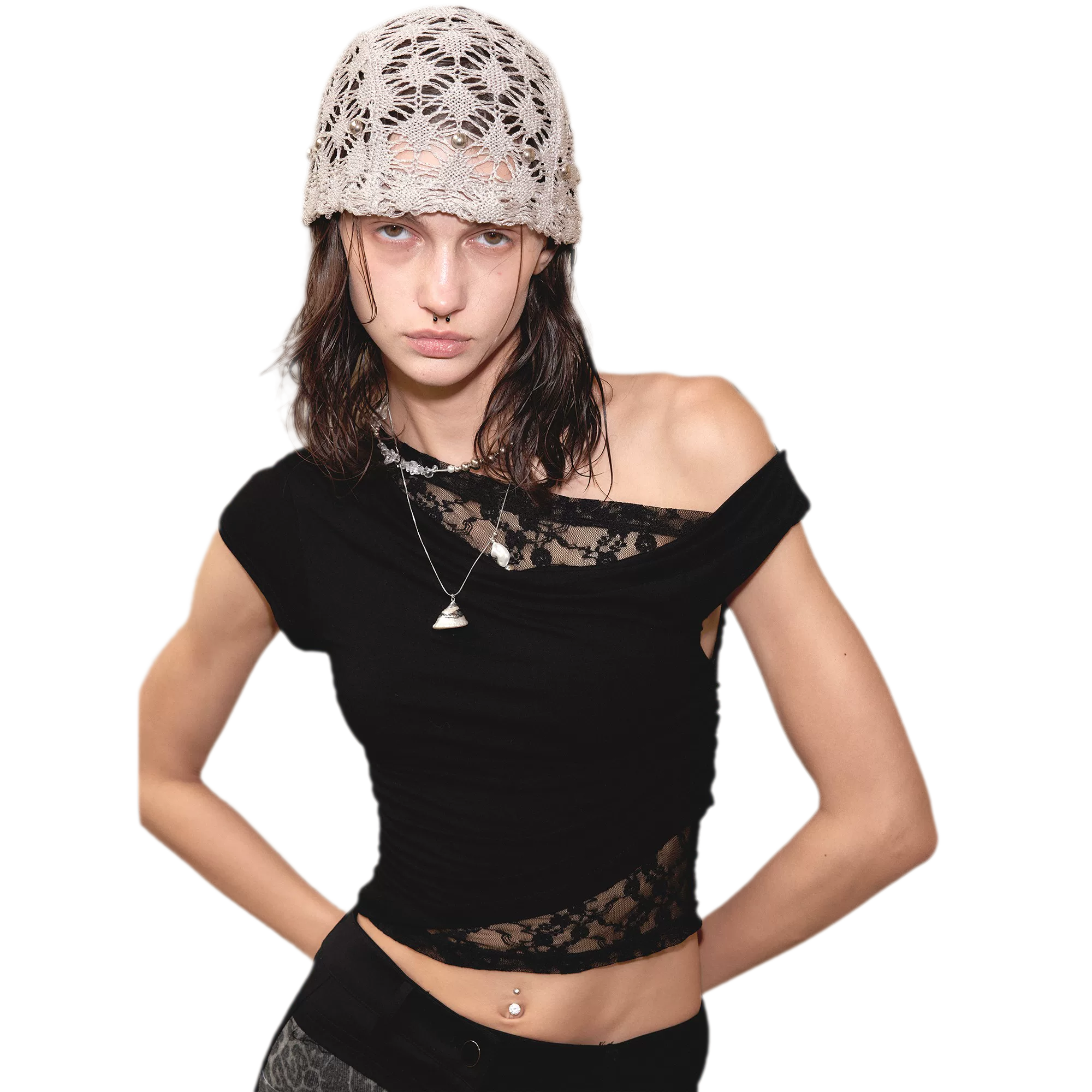 Lace Shoulder Trim Tee
