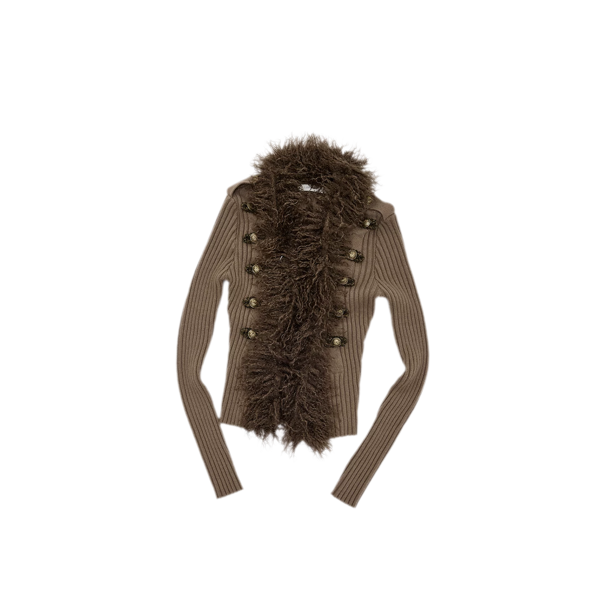 Rib-Knit Fitted Wool-Collar Cardigan