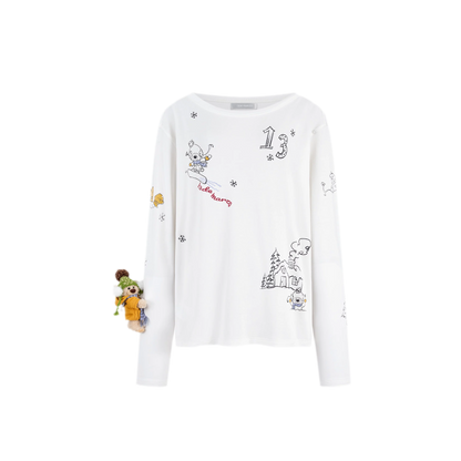 Graphic Off-Shoulder Long-Sleeve T-Shirt