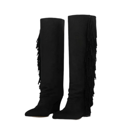 Suede Fringe Wedge Boots