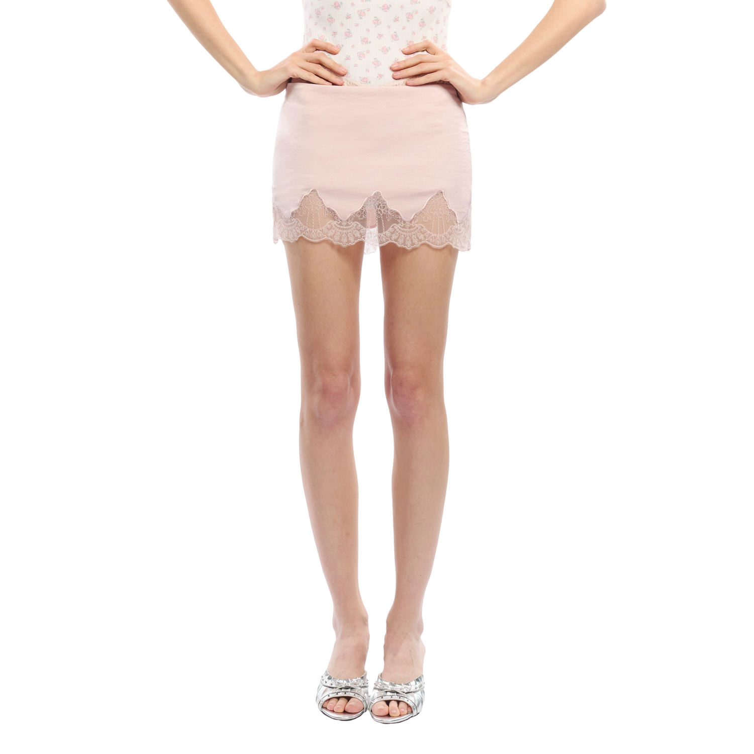 Lace Panel Embroidered Cut-Out Mini Skirt