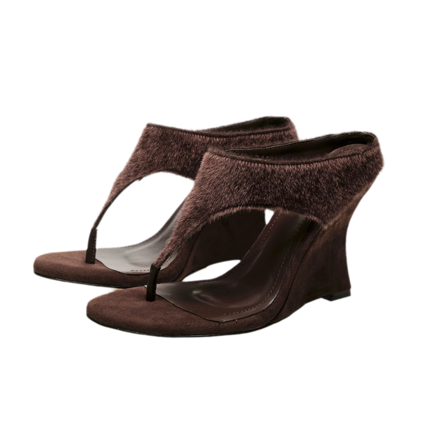Faux Horsehair Wedge Thong Sandals