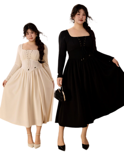 Stretch Lace-Up A-Line Dress