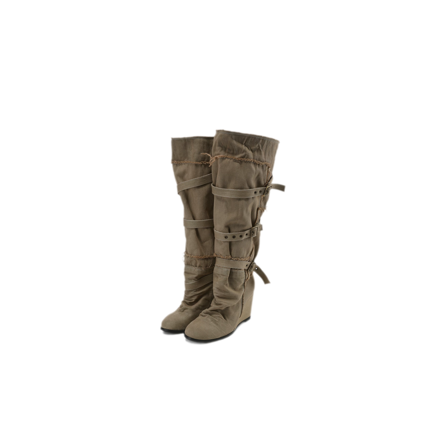 Distressed Pleated Wedge Boots