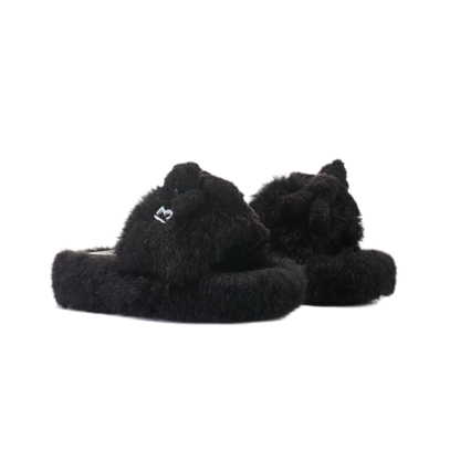Furry Single-Strap Open-Toe Slippers