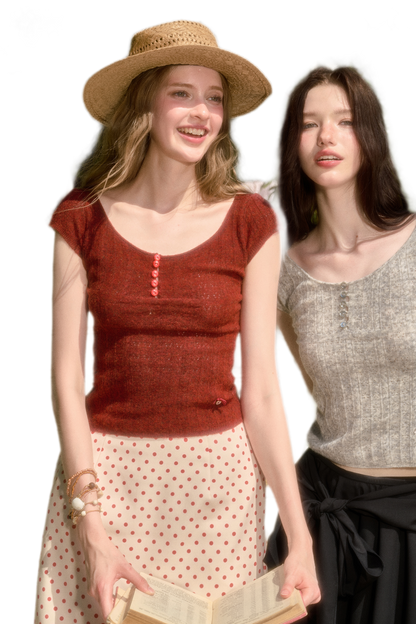 Soft Wool Fitted Short-Sleeve Top