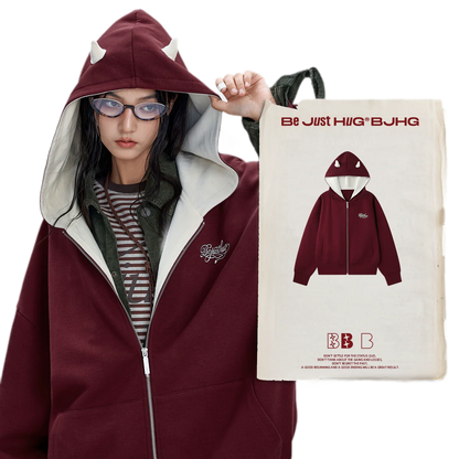 Oversized Devil Hooded Zip Jacket