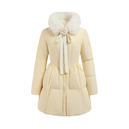 Satin Bow Fitted Down Coat
