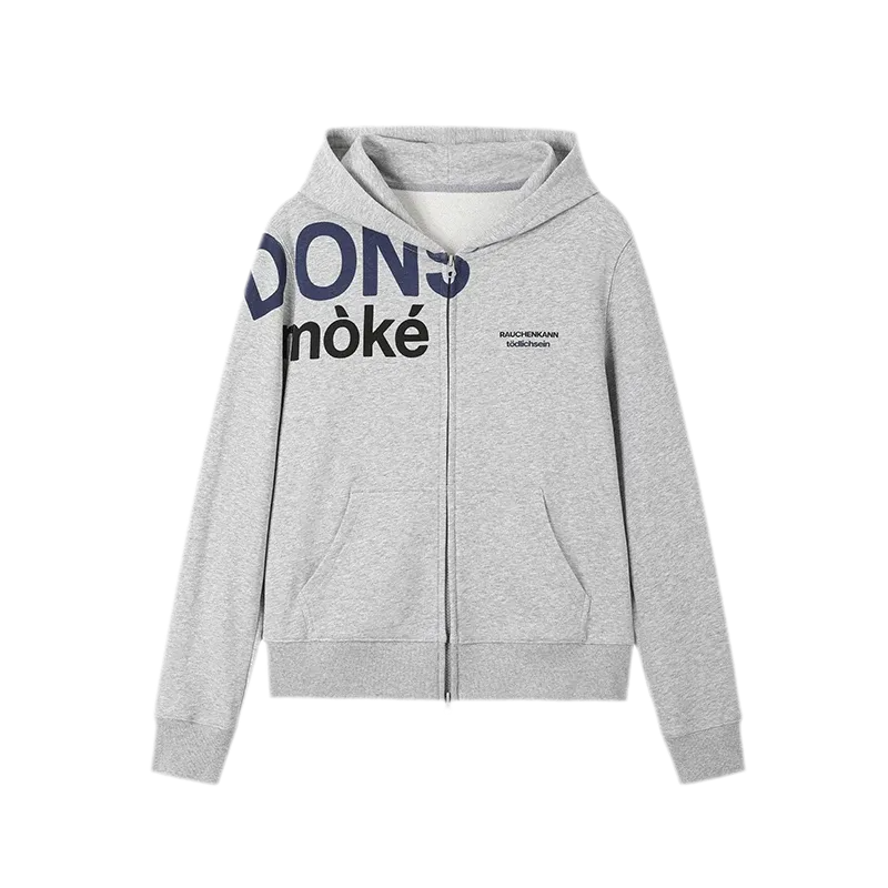Contrast Slogan Zip Hoodie
